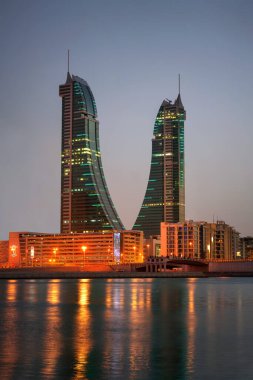 Manama, Bahrain skyline at night taken in April 2022