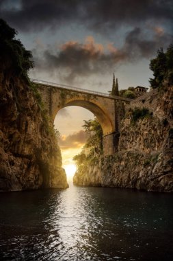 Bridge during sunrise at the Amalfi Coast in Italy taken in May 2022