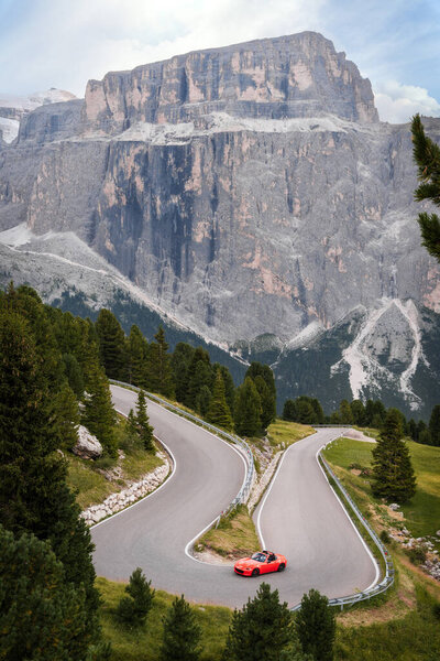 Curvy Mountain Road in the Dolomites, Italy