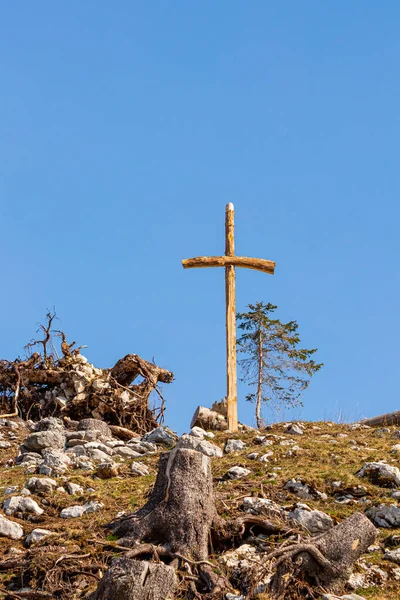 stock image Cross up in the Alps mountains