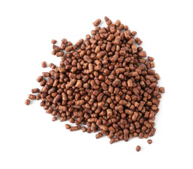 Beyaz arka planda karabuğday çayı yığınları, üst manzara.