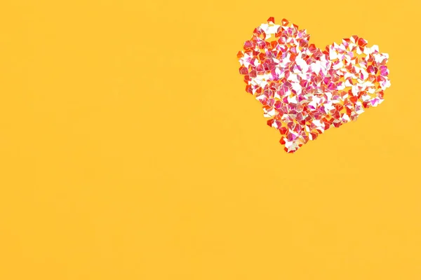 Szív Készült Fényes Csillogás Narancssárga Háttér Lapos Laikus Szöveg Helye — Stock Fotó