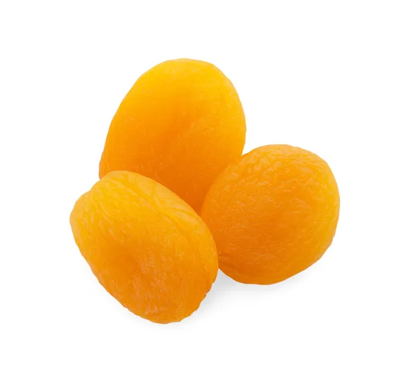 Lekkere Abrikozen Witte Achtergrond Bovenaanzicht Gedroogde Vruchten — Stockfoto
