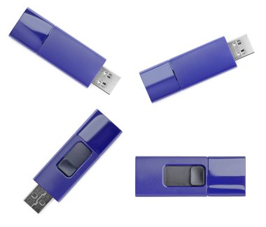 Beyaz arkaplan, üst görünüm üzerinde modern usb flash sürücüleri ile ayarla