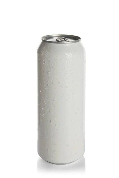 Lata Aluminio Con Bebida Aislada Blanco — Foto de Stock