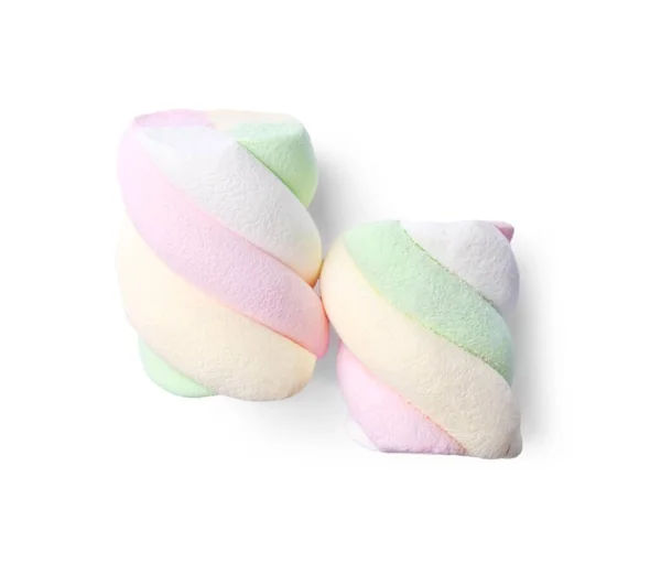 Deliciosos Marshmallows Coloridos Fundo Branco Vista Superior — Fotografia de Stock