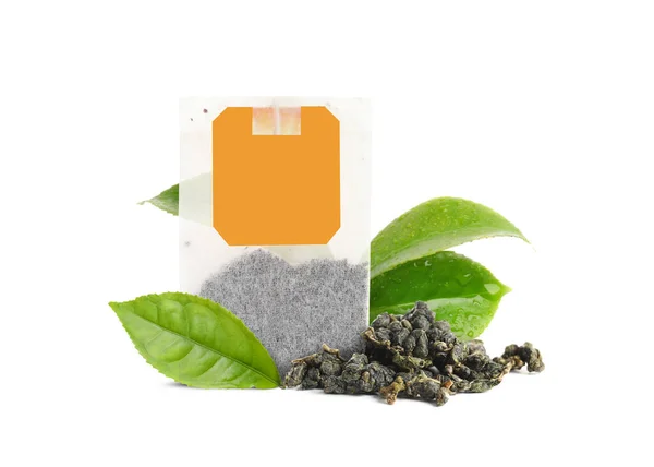 Пакет Чая Листьями Белом Фоне — стоковое фото