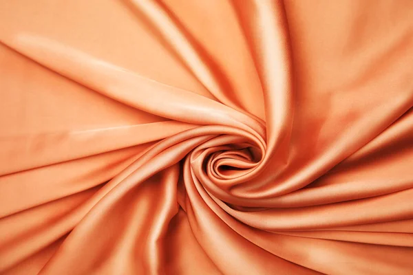 Delicate Orange Silk Fabric Background Top View — Stock Photo, Image