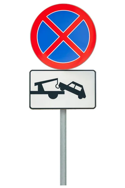 Post Зупинки Дорожнього Знаку Ізольовано Білому — стокове фото