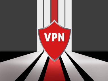 Güvenli ağ bağlantısı kavramı. Renk arkaplanı ve illüstrasyonda VPN kısaltması