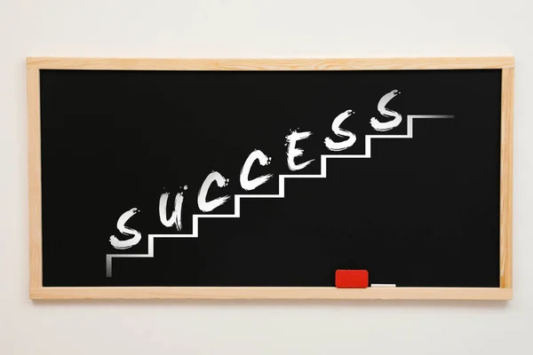 Stairs Word Success Drawn Chalkboard White Background Career Promotion Concept — Stock Photo, Image