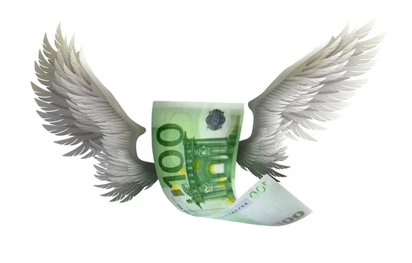 Billete Euros Con Alas Sobre Fondo Blanco —  Fotos de Stock
