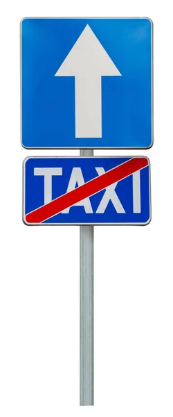 Sinais Trânsito One Way Road End Taxi Stand Isolado Branco — Fotografia de Stock