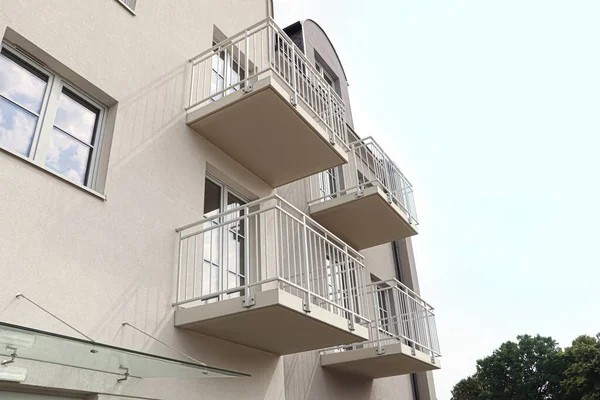 stock image Exterior of beautiful building with empty balconies, low angle view