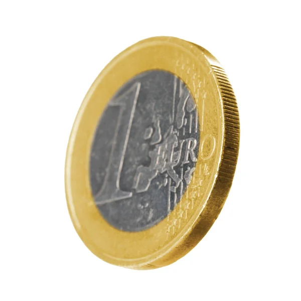 白で隔離された光沢のある1ユーロ硬貨 — ストック写真