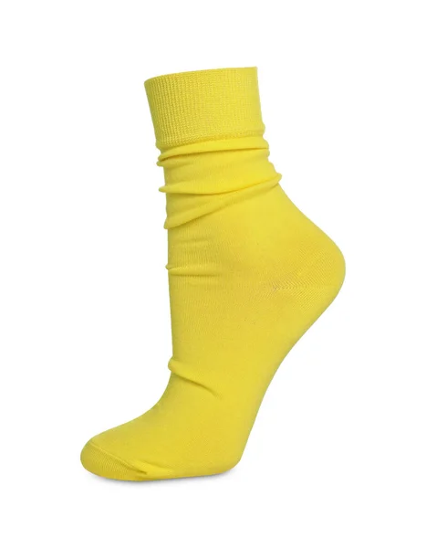 Jedna Jasně Žlutá Ponožka Bílém Pozadí — Stock fotografie