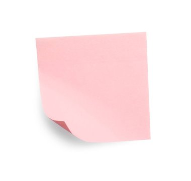 Blank pink sticky note on white background, top view