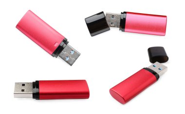 Beyaz arkaplanda modern usb flash sürücüleri ile ayarla