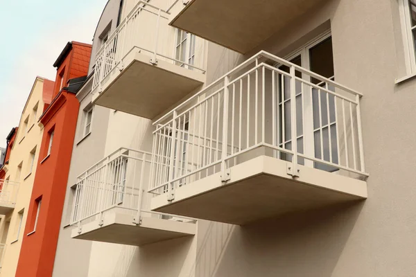 stock image Exterior of beautiful building with empty balconies