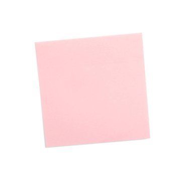 Beyaz arkaplanda boş pembe yapışkan not, üst görünüm