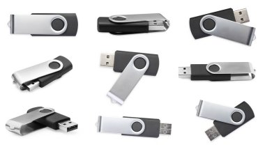 Beyaz arkaplanda modern usb flash sürücüleri ile ayarla