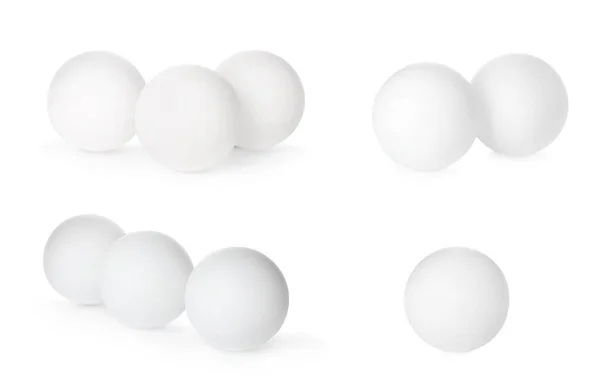 Set Avec Balles Ping Pong Sur Fond Blanc — Photo