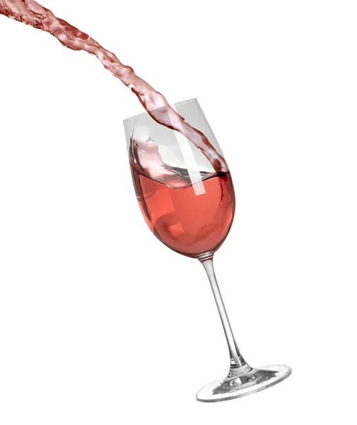 Налить Вкусное Розовое Вино Бокал Белом Фоне — стоковое фото