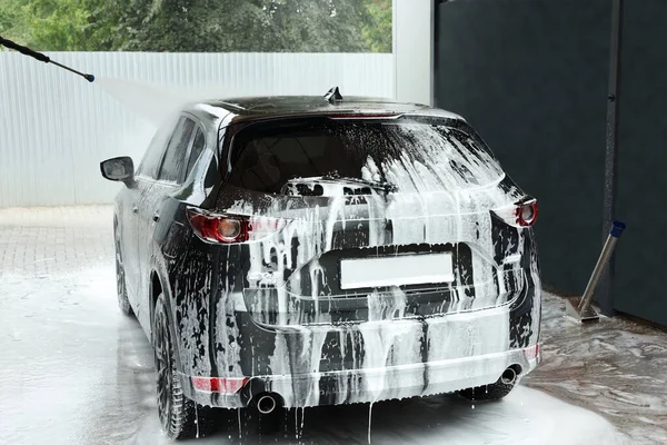 Washing Auto High Pressure Water Jet Outdoor Car Wash — Stock Photo, Image