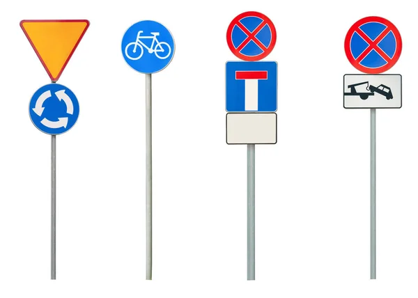 Set Different Road Signs Isolated White — Stock Photo, Image