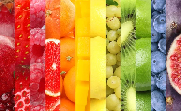 Collage Con Diferentes Frutas Frescas Maduras Diseño Banner — Foto de Stock
