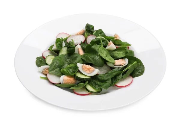 Haşlanmış Yumurtalı Turplu Beyaza Ayrılmış Ispanaklı Lezzetli Salata — Stok fotoğraf