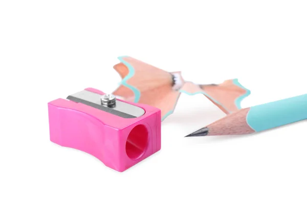 Pink Sharpener Shavings Pencil White Background — Stock Photo, Image