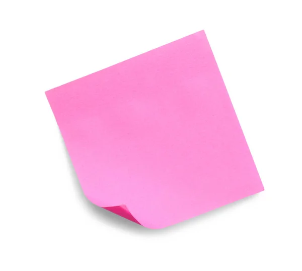 Blank Pink Sticky Note White Background Top View — Stockfoto