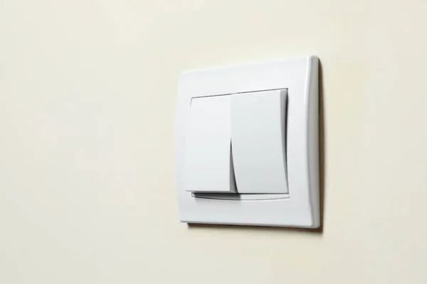 Interruptor Luz Plástico Moderno Parede Branca Close Espaço Para Texto — Fotografia de Stock