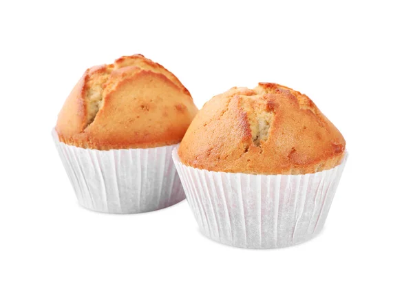 Tasty Muffins Paper Cups White Background — Stock Photo, Image