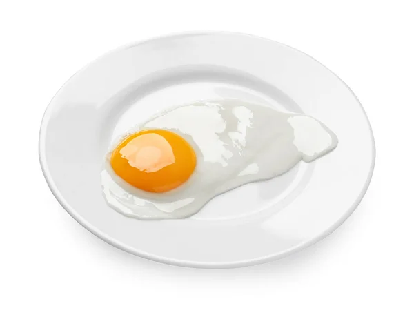 Placa Con Sabroso Huevo Frito Aislado Blanco — Foto de Stock