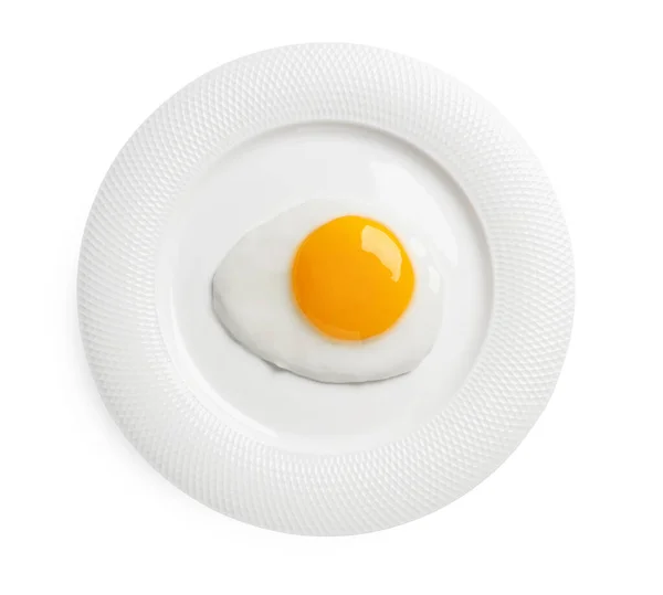 Πιάτο Νόστιμο Τηγανιτό Αυγό Απομονώνονται Λευκό Πάνω Όψη — Φωτογραφία Αρχείου