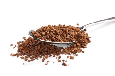 Beyaz üzerine izole edilmiş aromatik hazır kahve kaşığı.