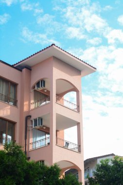 Exterior of beautiful residential building with balconies