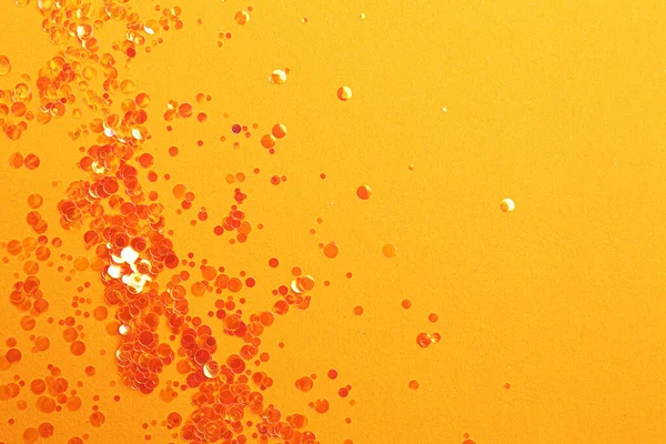 Glanzende Heldere Glitter Oranje Achtergrond Plat Gelegd Ruimte Voor Tekst — Stockfoto