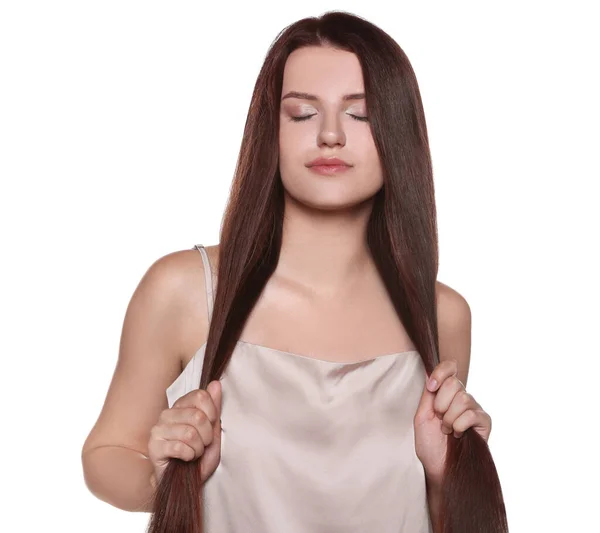 Potret Wanita Muda Cantik Dengan Rambut Yang Sehat Dan Kuat — Stok Foto