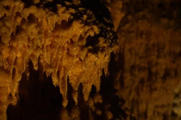 Many Stalactite Formations Cave Closeup View — Stock Photo, Image