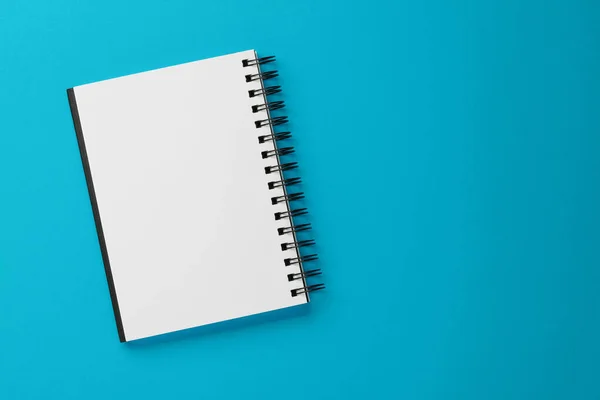 Quaderno Bianco Sfondo Azzurro Vista Dall Alto Spazio Testo — Foto Stock