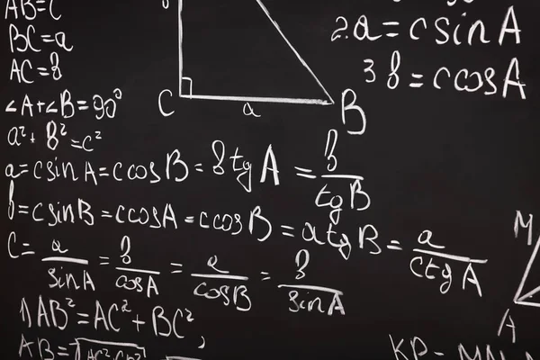Different Mathematical Formulas Written Chalk Blackboard — Stock Photo, Image