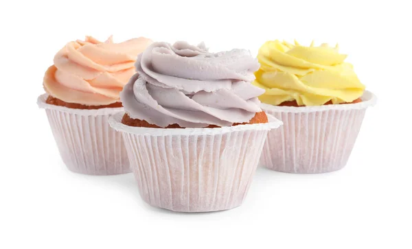 Tasty Cupcakes Cream Isolated White — Fotografia de Stock
