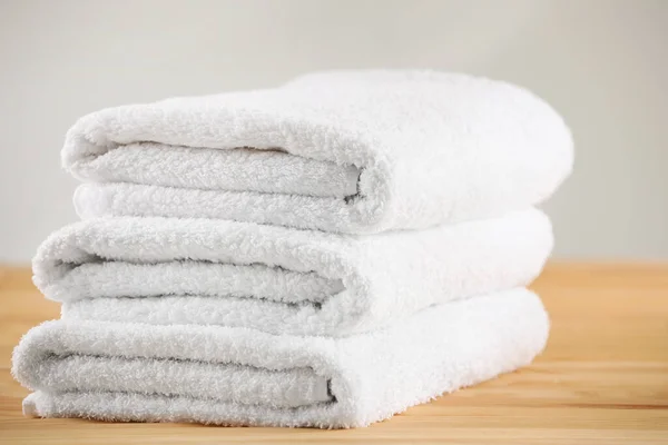 Stack Folded Towels Wooden Table — Fotografia de Stock
