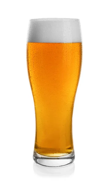 Sklenice Chutného Světlého Piva Bílém Pozadí — Stock fotografie