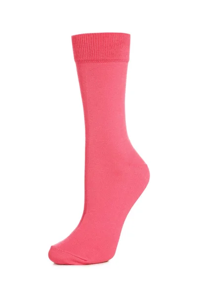 Одна Яскраво Рожева Шкарпетка Білому Тлі — стокове фото