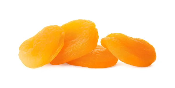 Högen Med Välsmakande Aprikoser Vit Bakgrund Torkade Frukter — Stockfoto