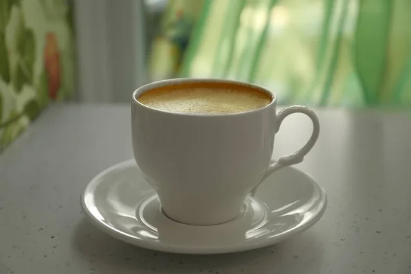 Copa Delicioso Café Aromático Mesa Blanca Interior — Foto de Stock